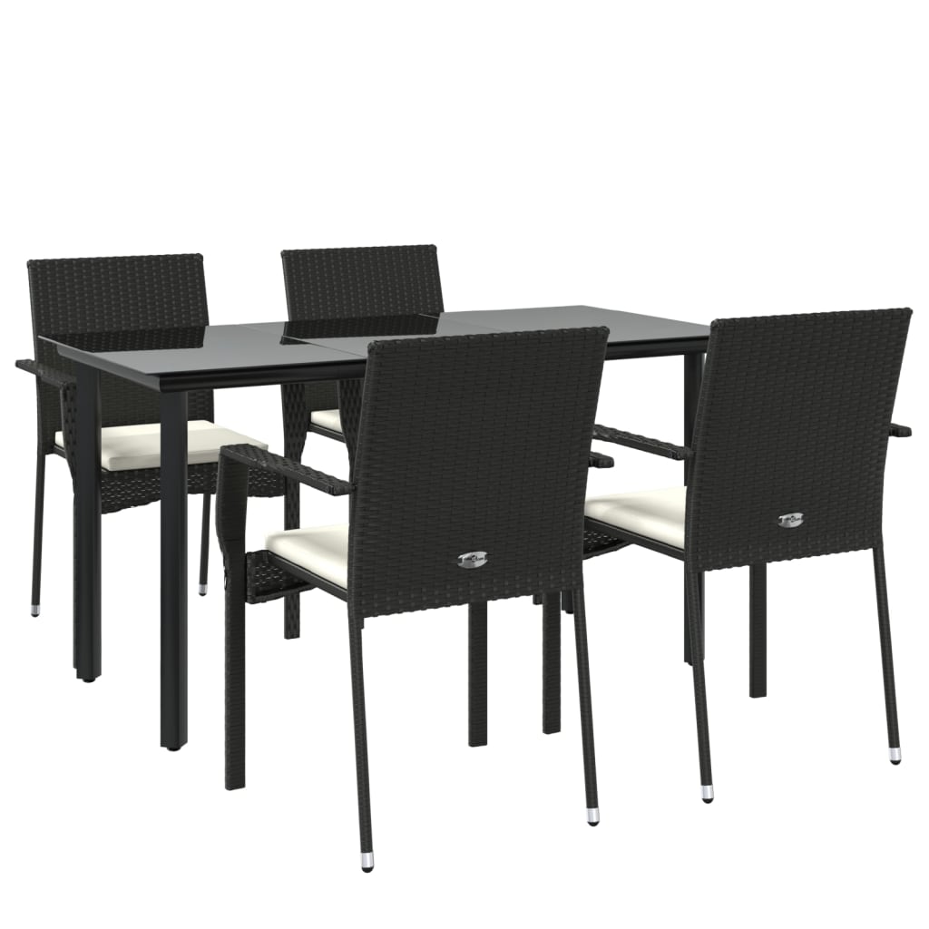 5-tlg. Garten-Essgruppe mit Kissen Schwarz Poly Rattan