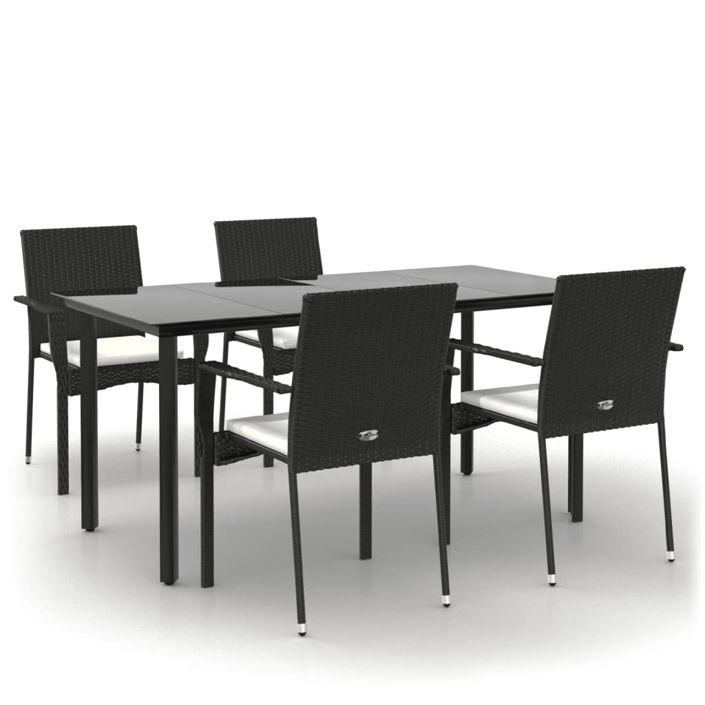 5-tlg. Garten-Essgruppe mit Kissen Schwarz Poly Rattan