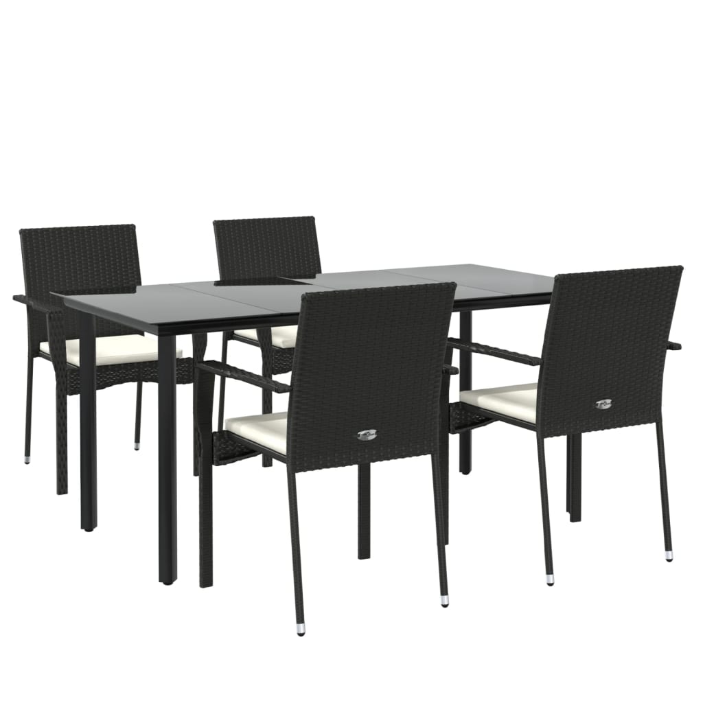 5-tlg. Garten-Essgruppe mit Kissen Schwarz Poly Rattan