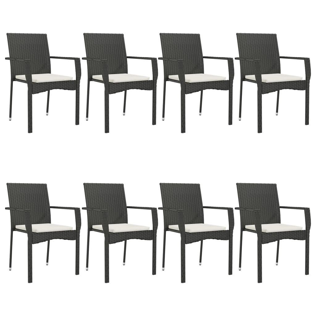 9-tlg. Garten-Essgruppe mit Kissen Schwarz Poly Rattan