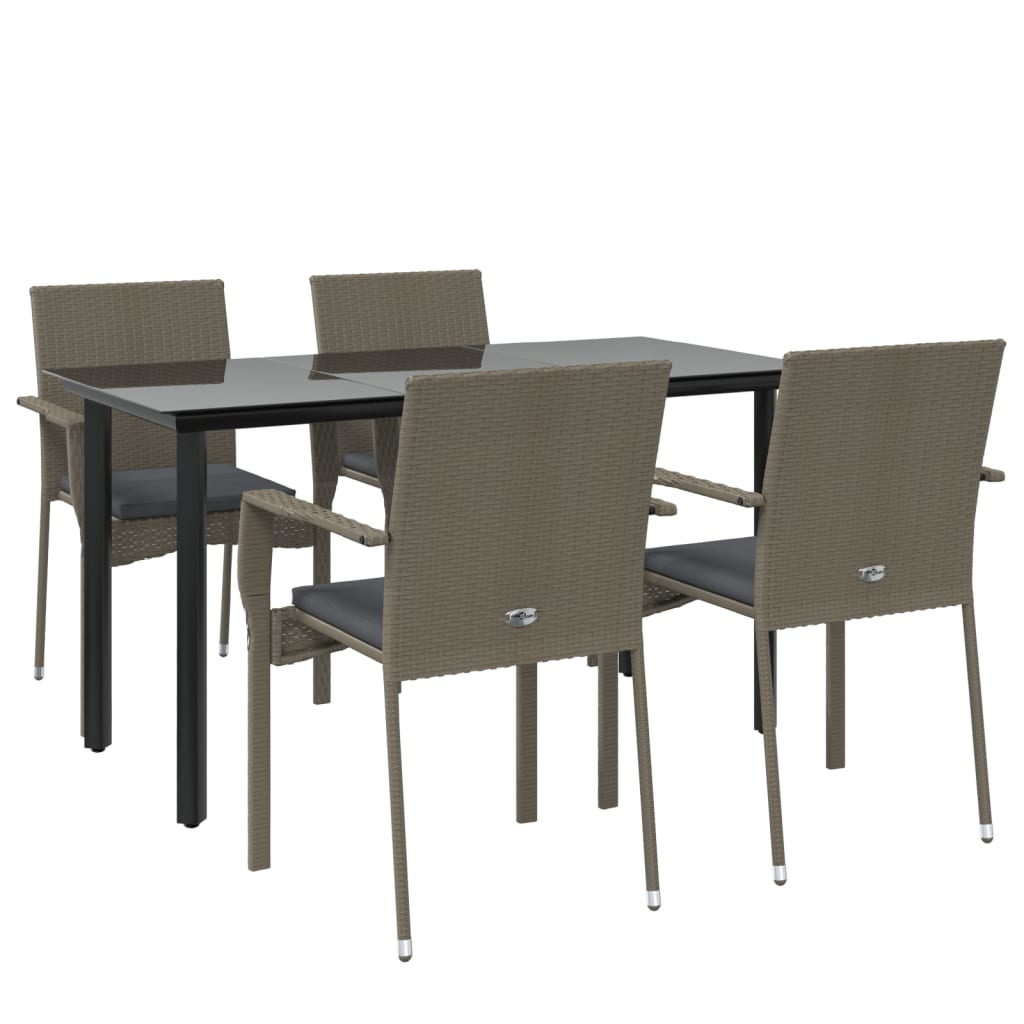 5-tlg. Garten-Essgruppe mit Kissen Schwarz und Grau Poly Rattan