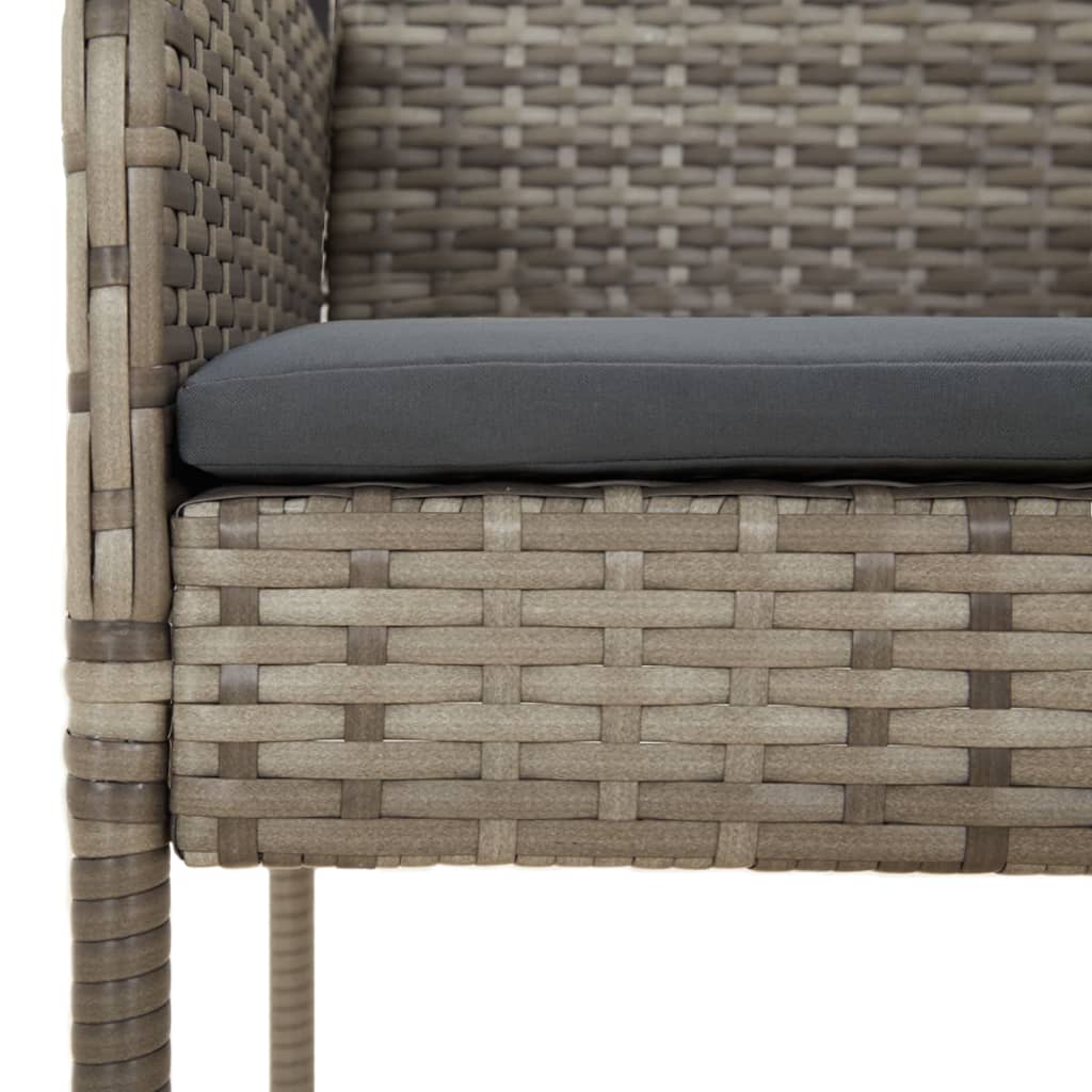 3-tlg. Garten-Essgruppe mit Kissen Schwarz und Grau Poly Rattan