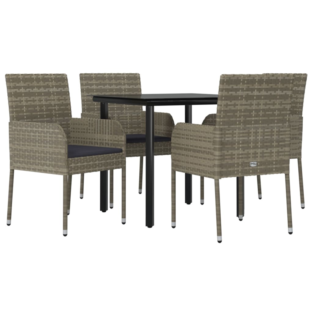 5-tlg. Garten-Essgruppe mit Kissen Schwarz und Grau Poly Rattan