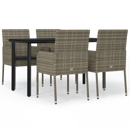 5-tlg. Garten-Essgruppe mit Kissen Schwarz und Grau Poly Rattan