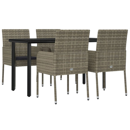 5-tlg. Garten-Essgruppe mit Kissen Schwarz und Grau Poly Rattan