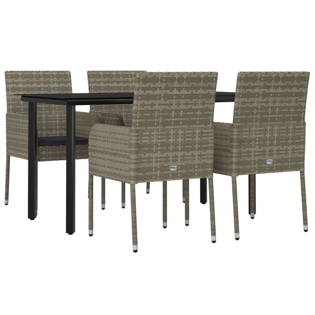 5-tlg. Garten-Essgruppe mit Kissen Schwarz und Grau Poly Rattan