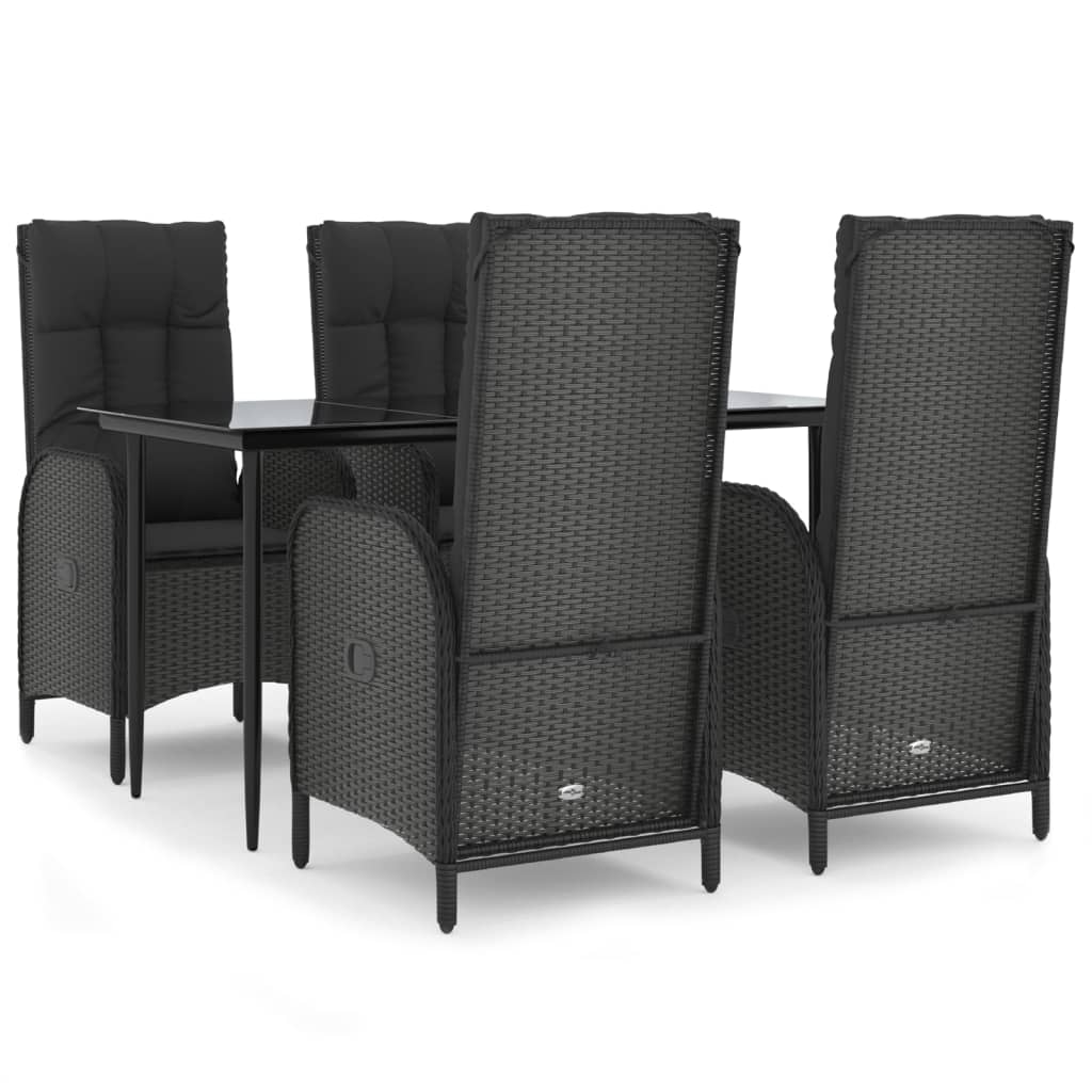 5-tlg. Garten-Essgruppe mit Kissen Schwarz Poly Rattan