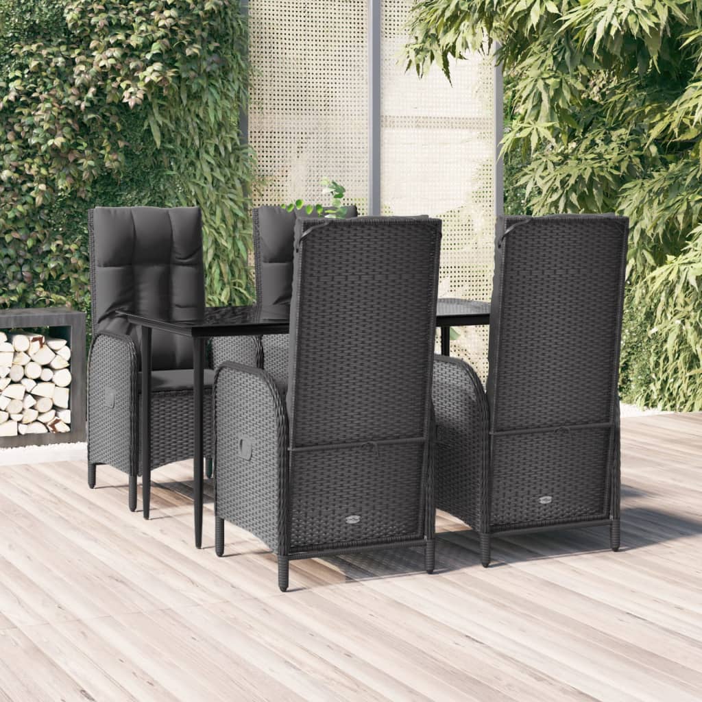5-tlg. Garten-Essgruppe mit Kissen Schwarz Poly Rattan