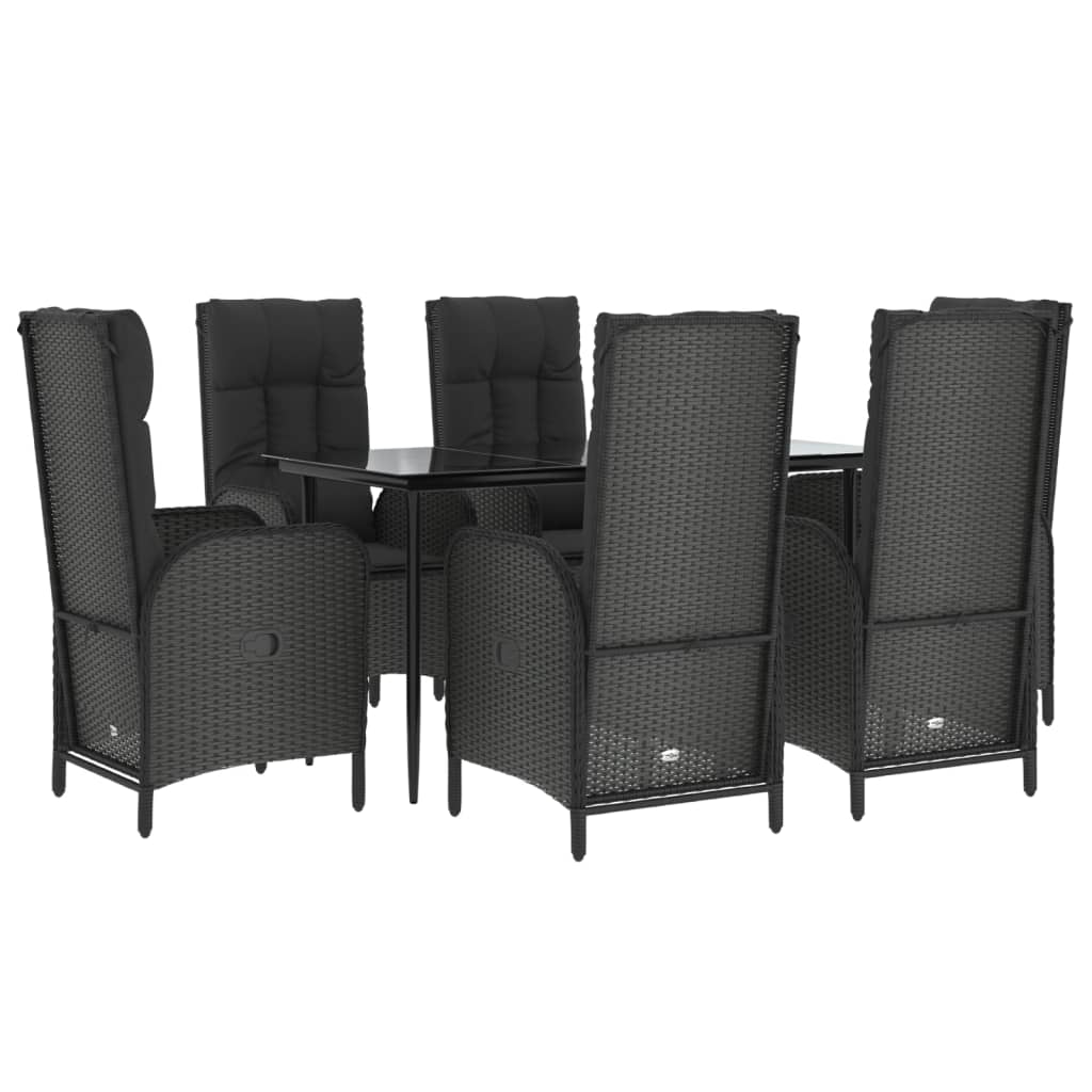 7-tlg. Garten-Essgruppe mit Kissen Schwarz Poly Rattan