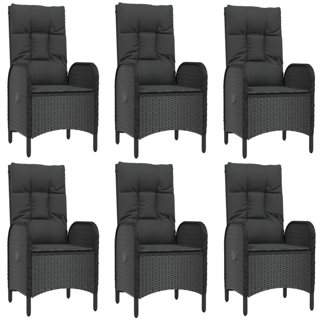 7-tlg. Garten-Essgruppe mit Kissen Schwarz Poly Rattan