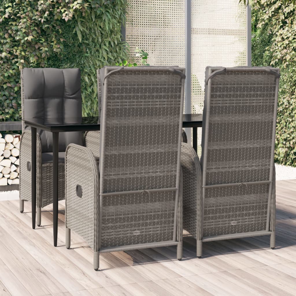 5-tlg. Garten-Essgruppe mit Kissen Schwarz und Grau Poly Rattan