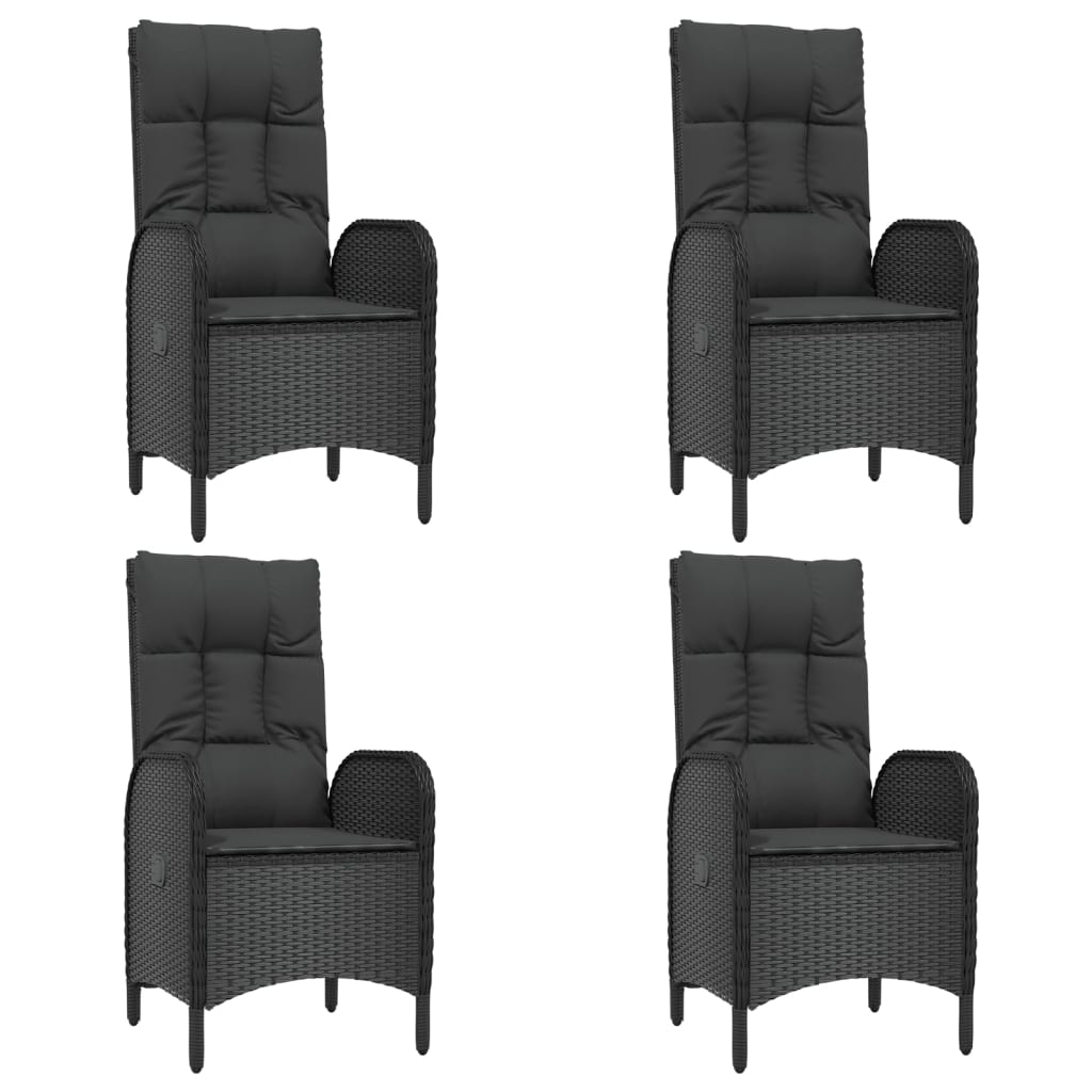 5-tlg. Garten-Essgruppe mit Kissen Schwarz Poly Rattan
