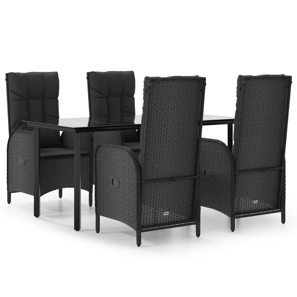 5-tlg. Garten-Essgruppe mit Kissen Schwarz Poly Rattan