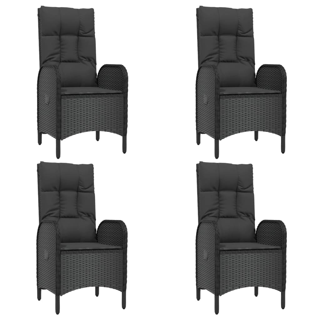 5-tlg. Garten-Essgruppe mit Kissen Schwarz Poly Rattan