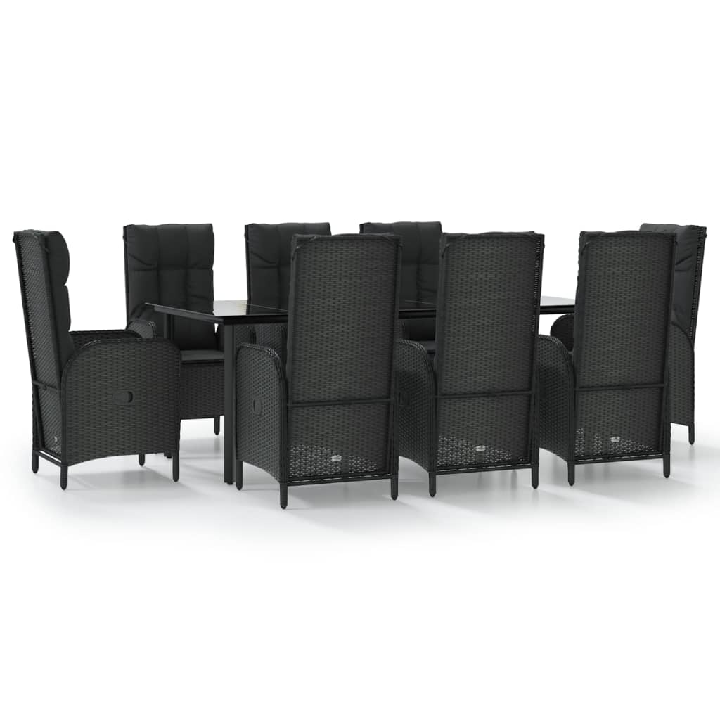 9-tlg. Garten-Essgruppe mit Kissen Schwarz Poly Rattan