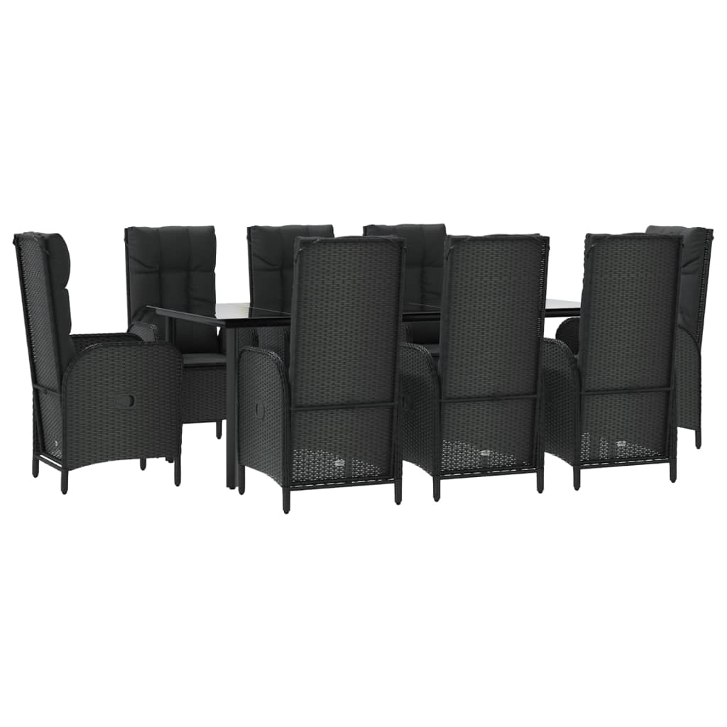 9-tlg. Garten-Essgruppe mit Kissen Schwarz Poly Rattan
