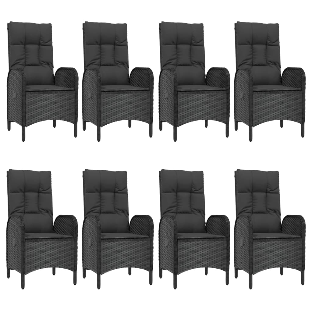 9-tlg. Garten-Essgruppe mit Kissen Schwarz Poly Rattan