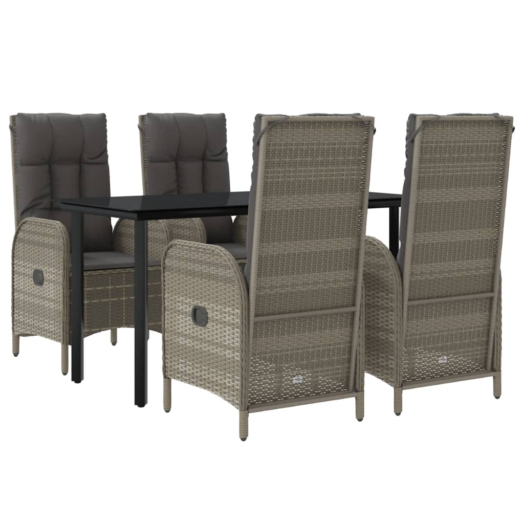 5-tlg. Garten-Essgruppe mit Kissen Schwarz und Grau Poly Rattan