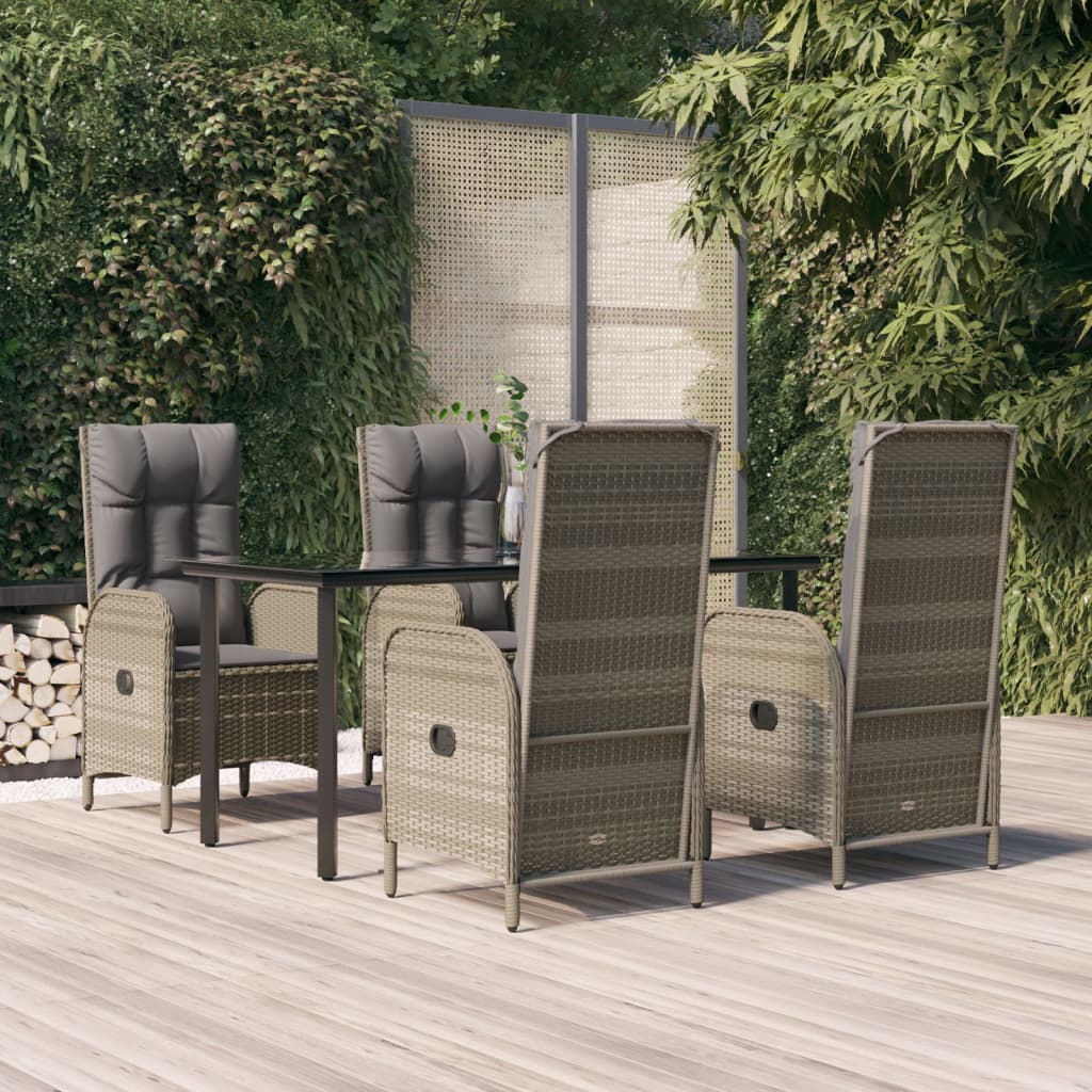 5-tlg. Garten-Essgruppe mit Kissen Schwarz und Grau Poly Rattan