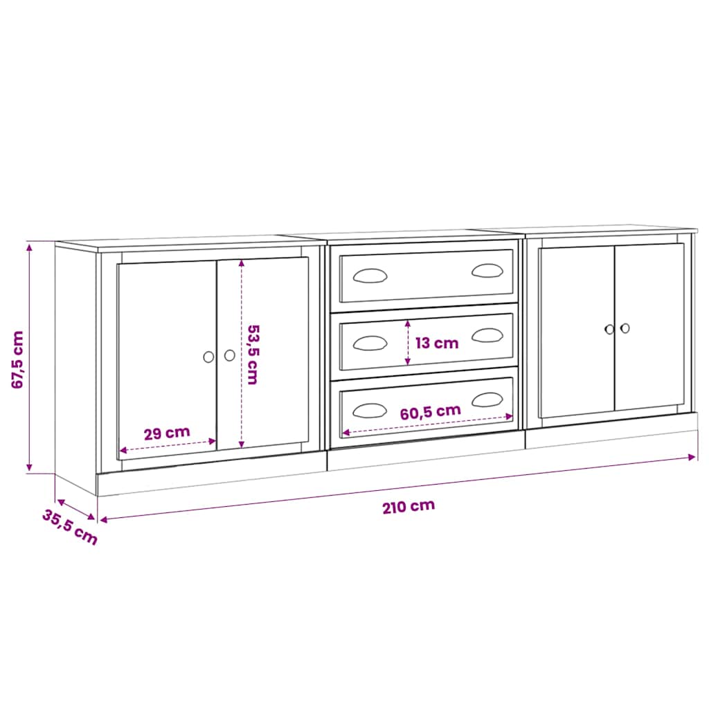 Sideboards 3 Stk. Weiß Holzwerkstoff