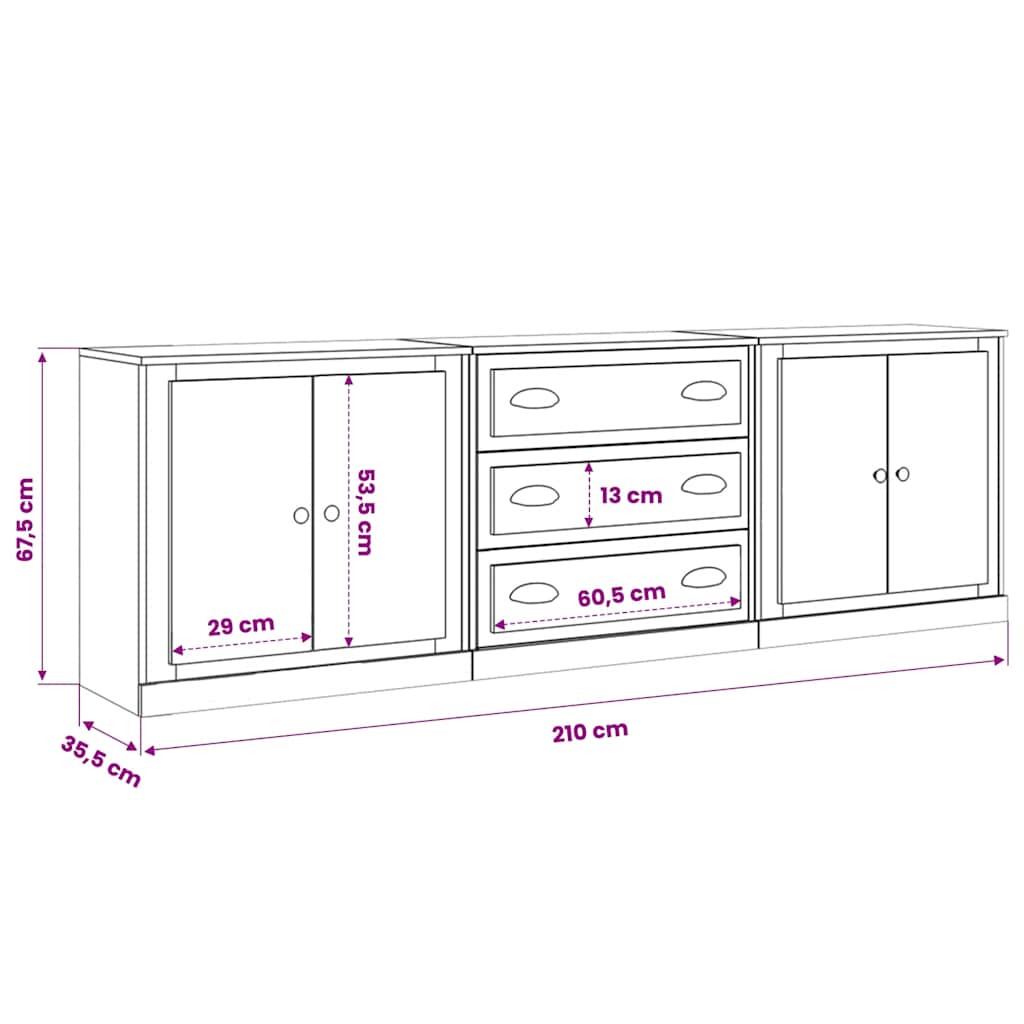 Sideboards 3 Stk. Betongrau Holzwerkstoff