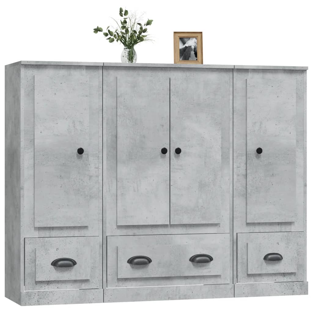 Highboards 3 Stk. Betongrau Holzwerkstoff