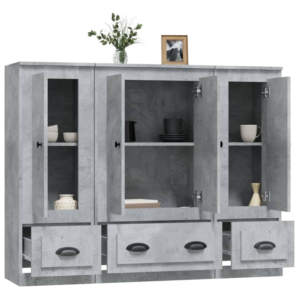 Highboards 3 Stk. Betongrau Holzwerkstoff