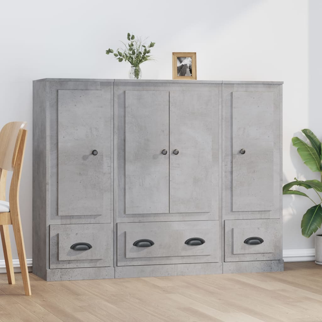 Highboards 3 Stk. Betongrau Holzwerkstoff
