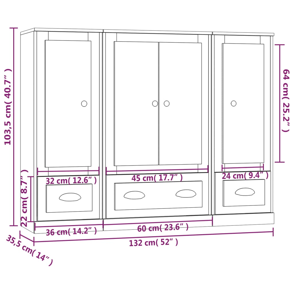 Highboards 3 Stk. Grau Sonoma Holzwerkstoff
