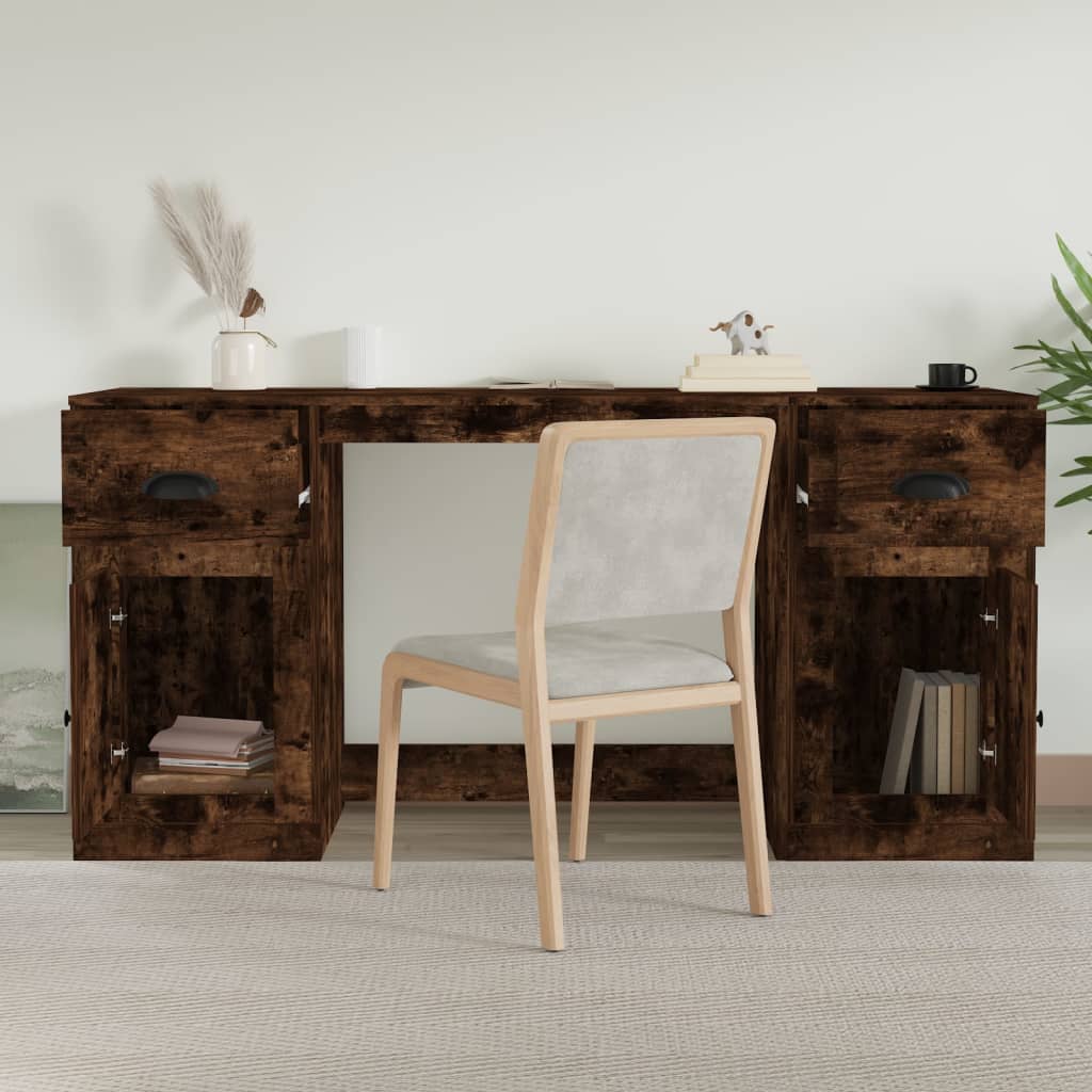 Schreibtisch mit Stauraum Räuchereiche Holzwerkstoff
