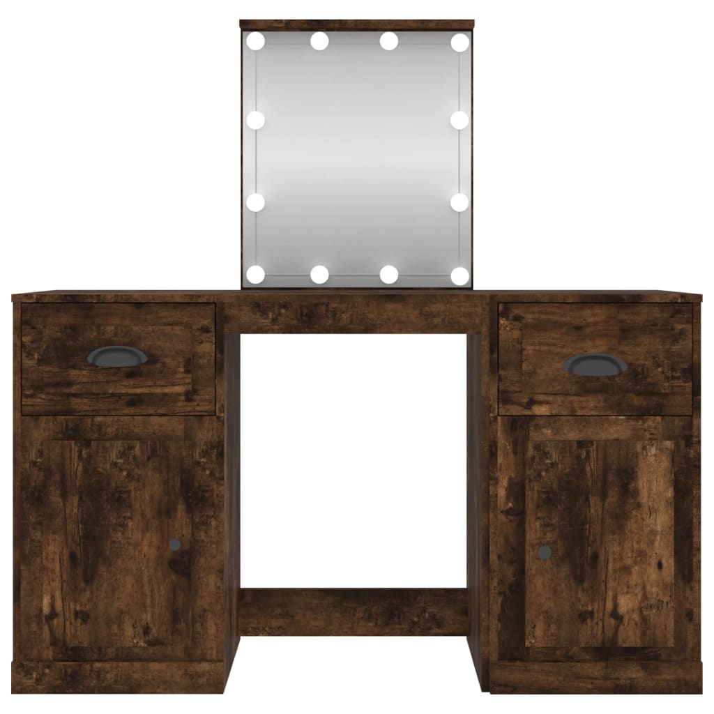 Schminktisch mit LED-Leuchten Räuchereiche 130x50x132,5 cm