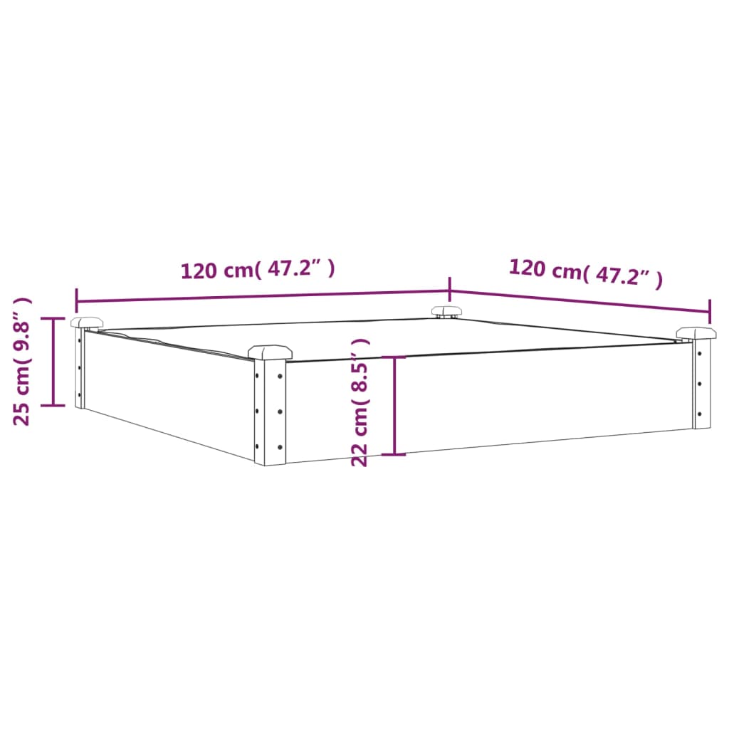 Lit surélevé avec insert 120x120x25 cm en bois de sapin massif