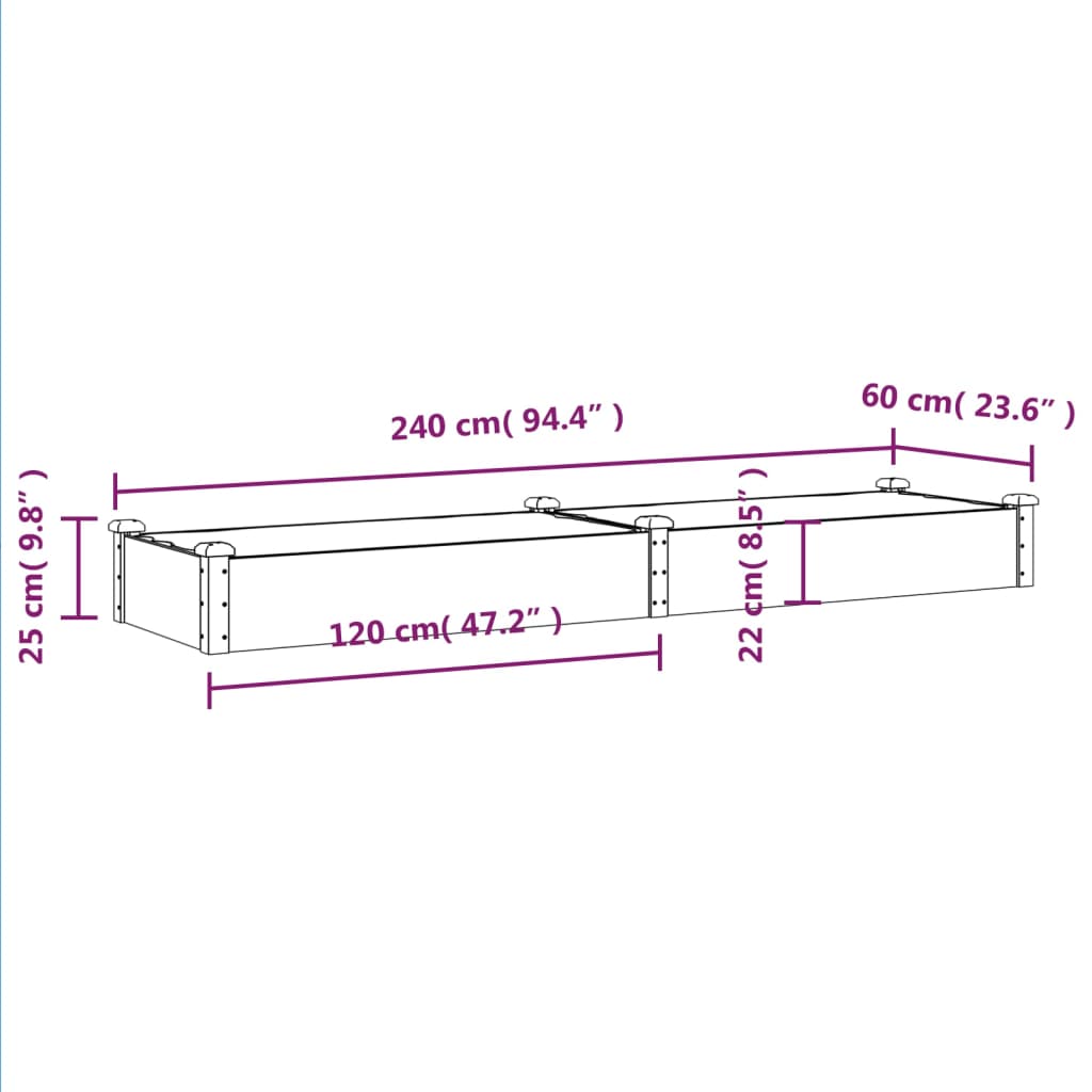 Lit surélevé avec insert 240x60x25 cm en bois de sapin massif