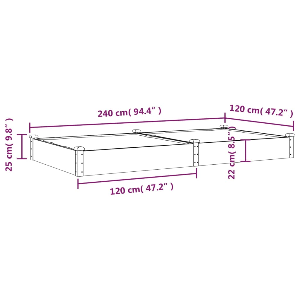 Hochbeet mit Einsatz 240x120x25 cm Massivholz Tanne