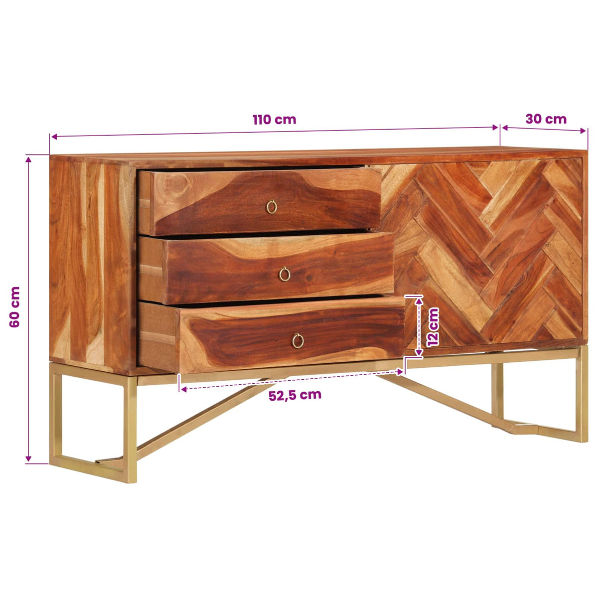 Sideboard Honigbraun 160 x 30 x 80 cm Massivholz Akazie