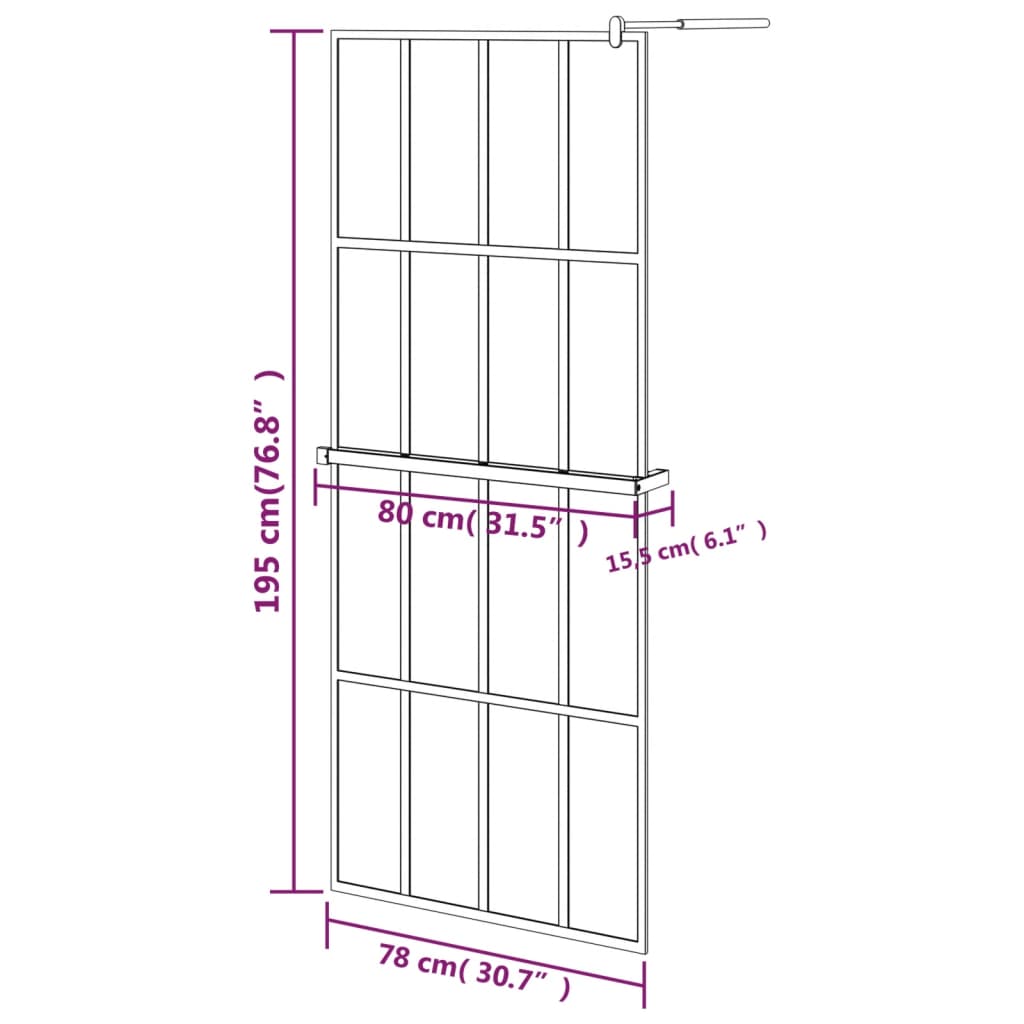 Duschwand mit Ablage für Walk-In-Dusche Schwarz 80x195 cm ESG