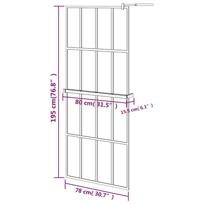 Duschwand mit Ablage für Walk-In-Dusche Schwarz 80x195 cm ESG