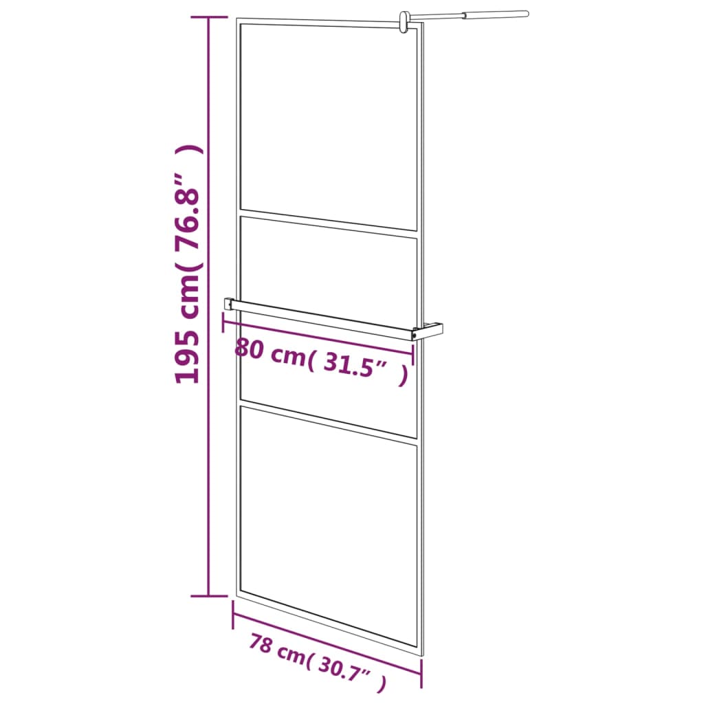 Duschwand mit Ablage für Walk-In-Dusche Schwarz 80x195 cm ESG