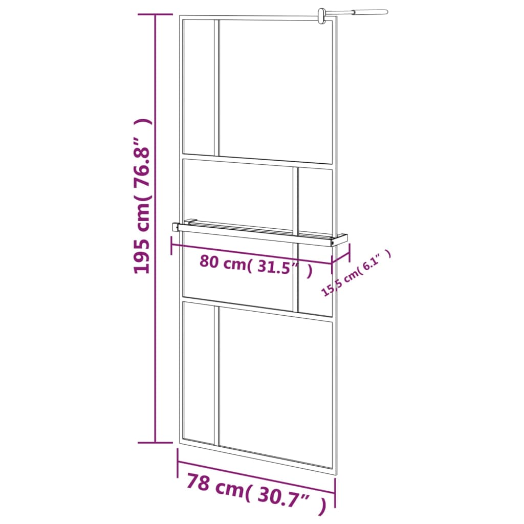 Duschwand mit Ablage für Walk-In-Dusche Schwarz 80x195 cm ESG