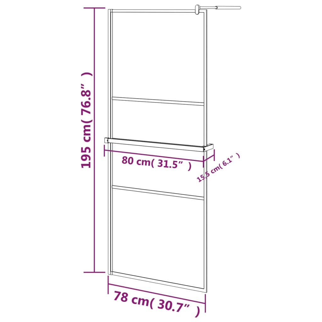 Duschwand mit Ablage für Walk-In-Dusche Schwarz 80x195 cm ESG