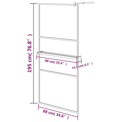 Duschwand mit Ablage für Walk-In-Dusche Schwarz 90x195 cm ESG