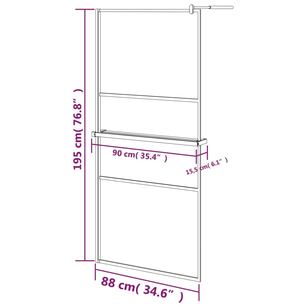 Duschwand mit Ablage für Walk-In-Dusche Schwarz 90x195 cm ESG