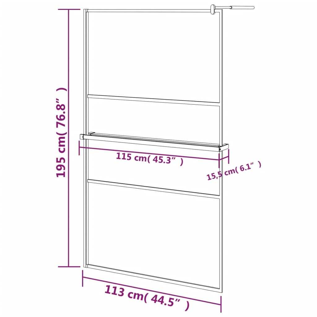 Duschwand mit Ablage für Walk-In-Dusche Schwarz 115x195 cm ESG
