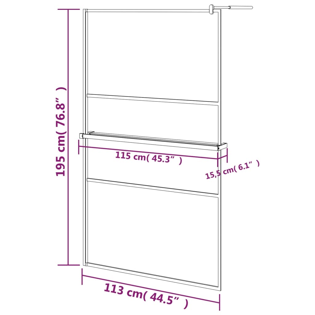 Duschwand mit Ablage für Walk-In-Dusche Schwarz 115x195 cm ESG