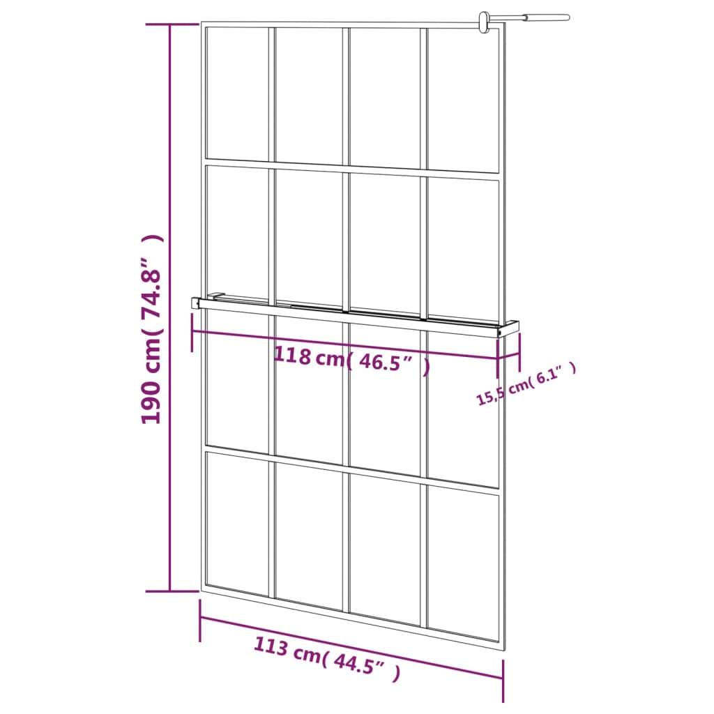 Duschwand mit Ablage für Walk-In-Dusche Schwarz 118x190 cm ESG