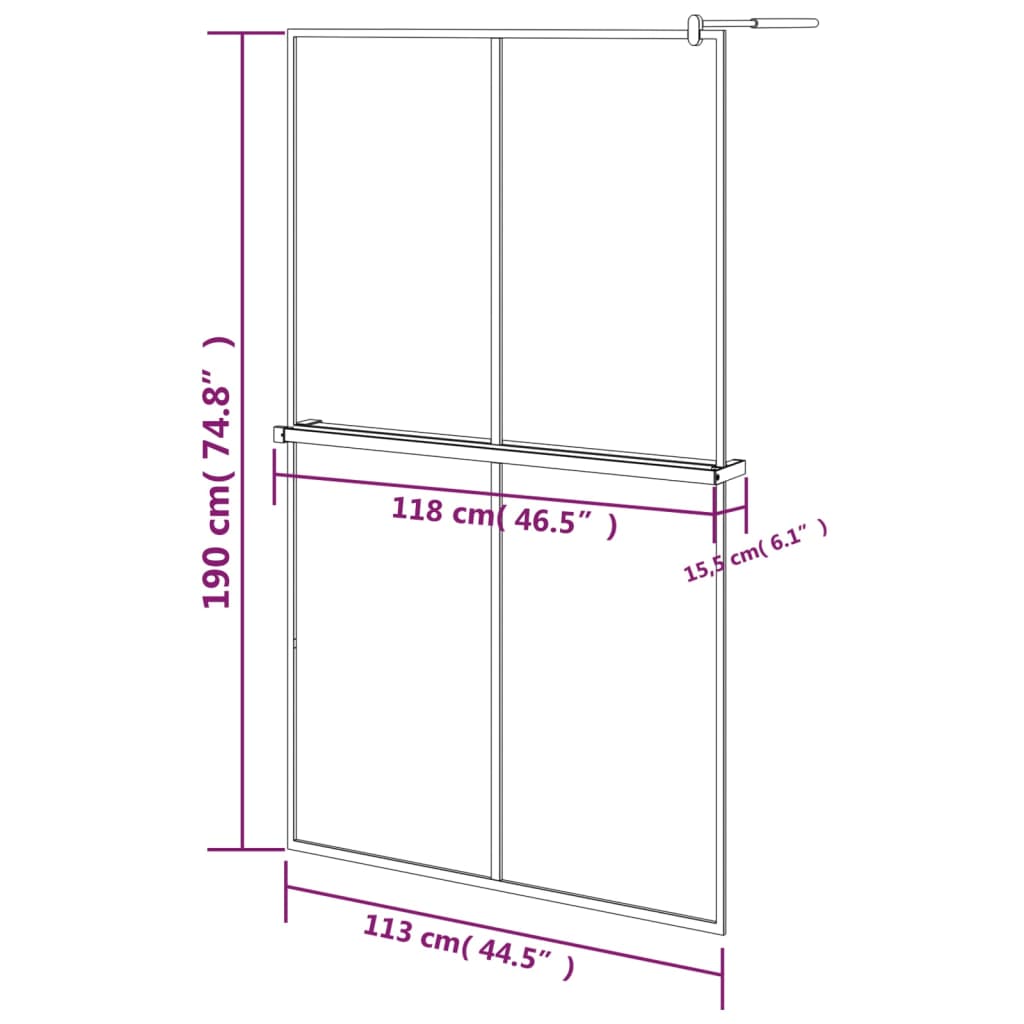 Duschwand mit Ablage für Walk-In-Dusche Schwarz 118x190 cm ESG
