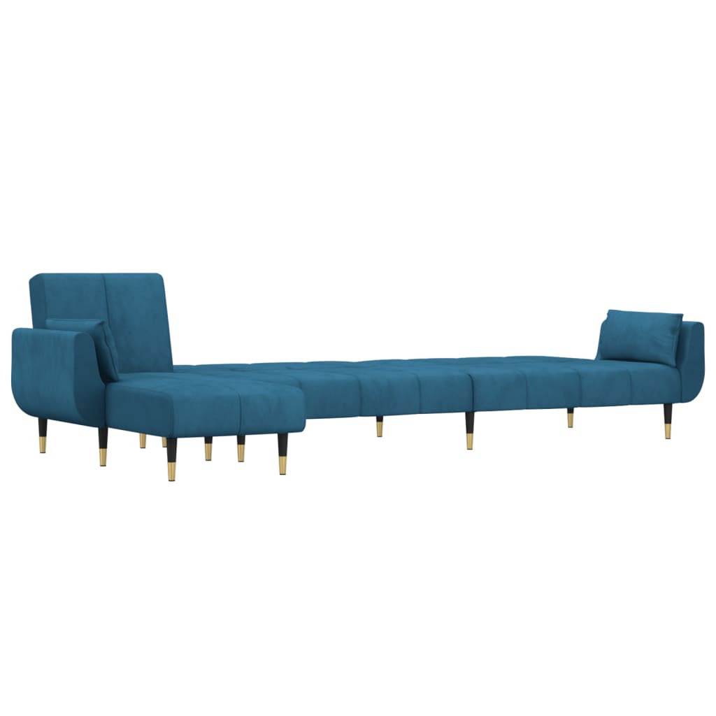 L-shaped sofa bed blue 275x140x70 cm velvet