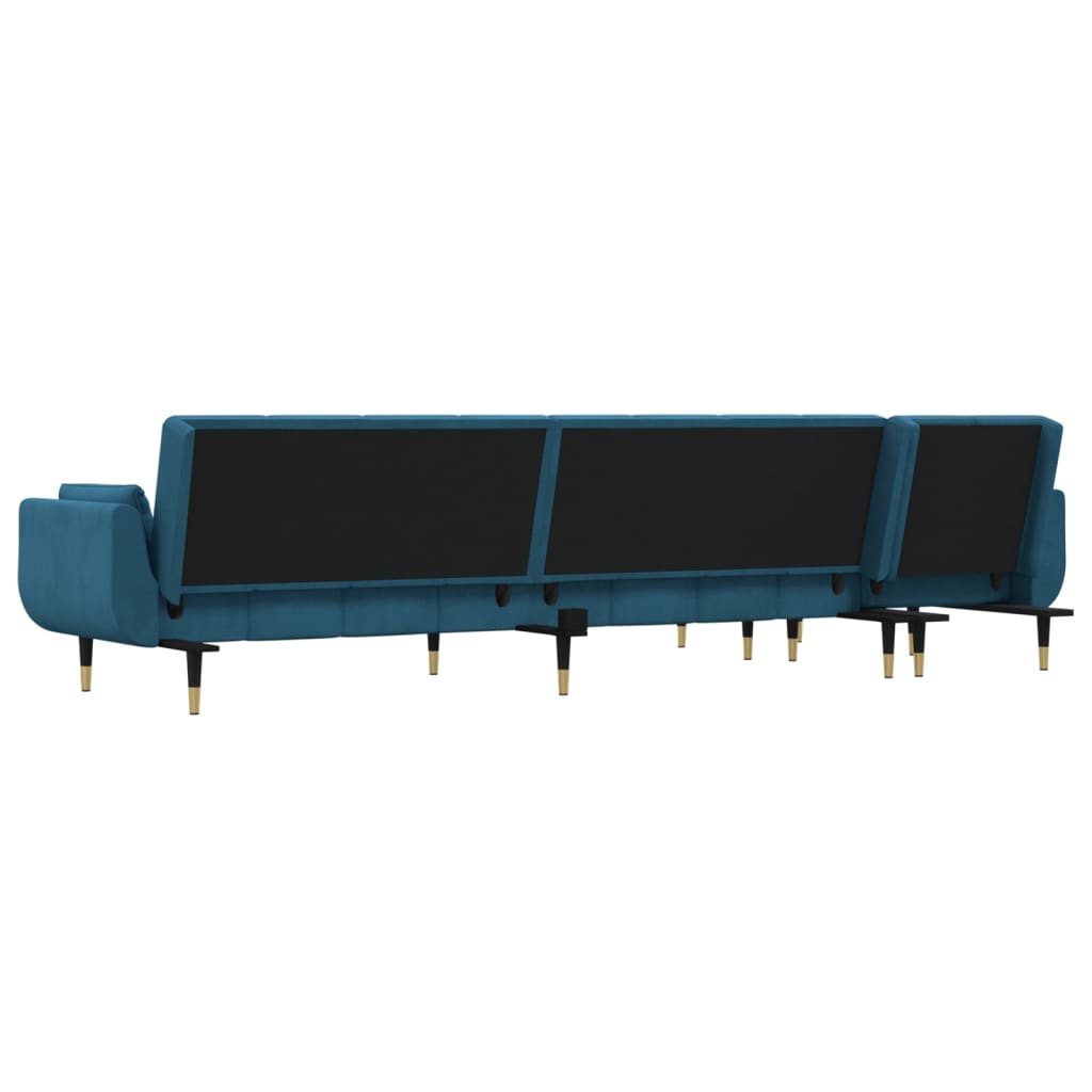 L-shaped sofa bed blue 275x140x70 cm velvet