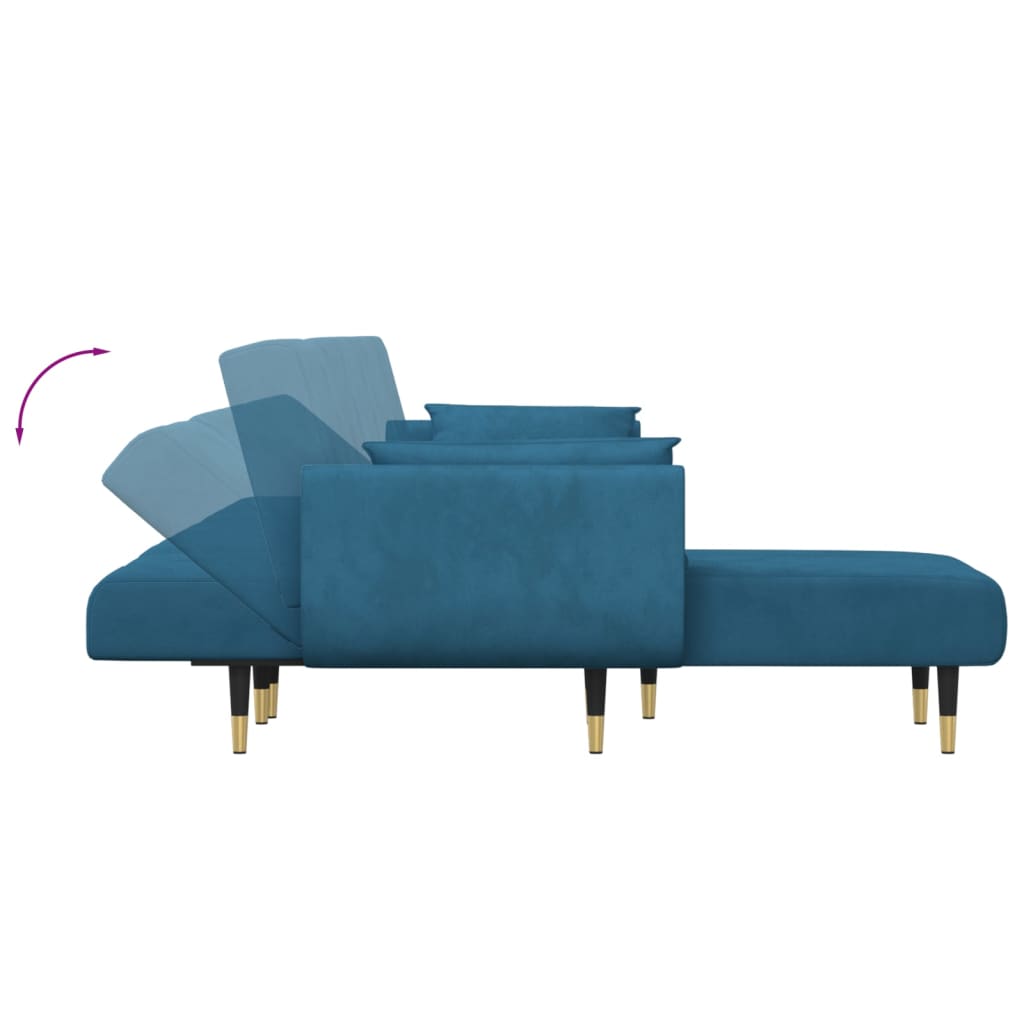L-shaped sofa bed blue 275x140x70 cm velvet