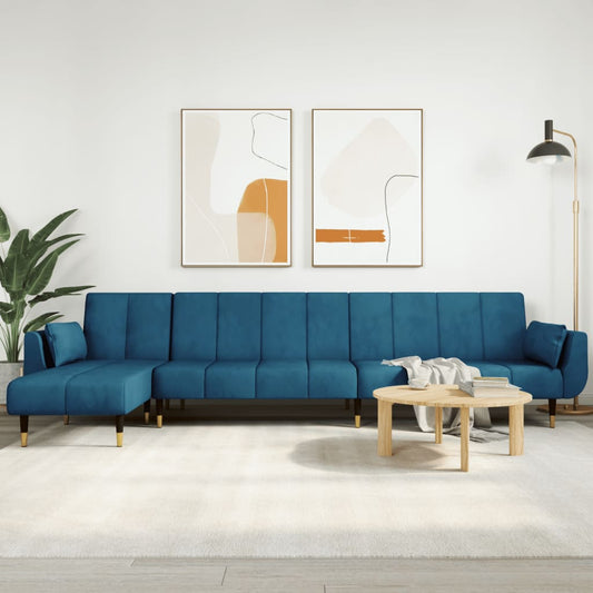 L-shaped sofa bed blue 275x140x70 cm velvet
